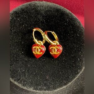 Upcycled and Stamped Maroon and Gold Iconic Earrings. Charms are Removable.